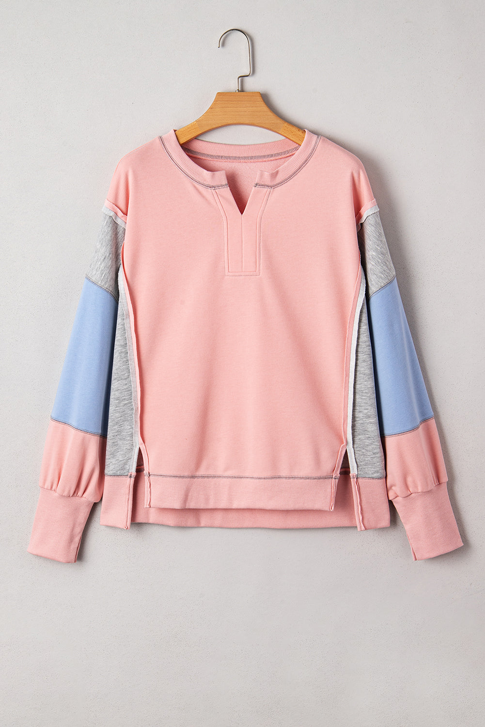 Exposed Seam Color Block Patchwork Slit Cuffs Oversize Sweatshirt