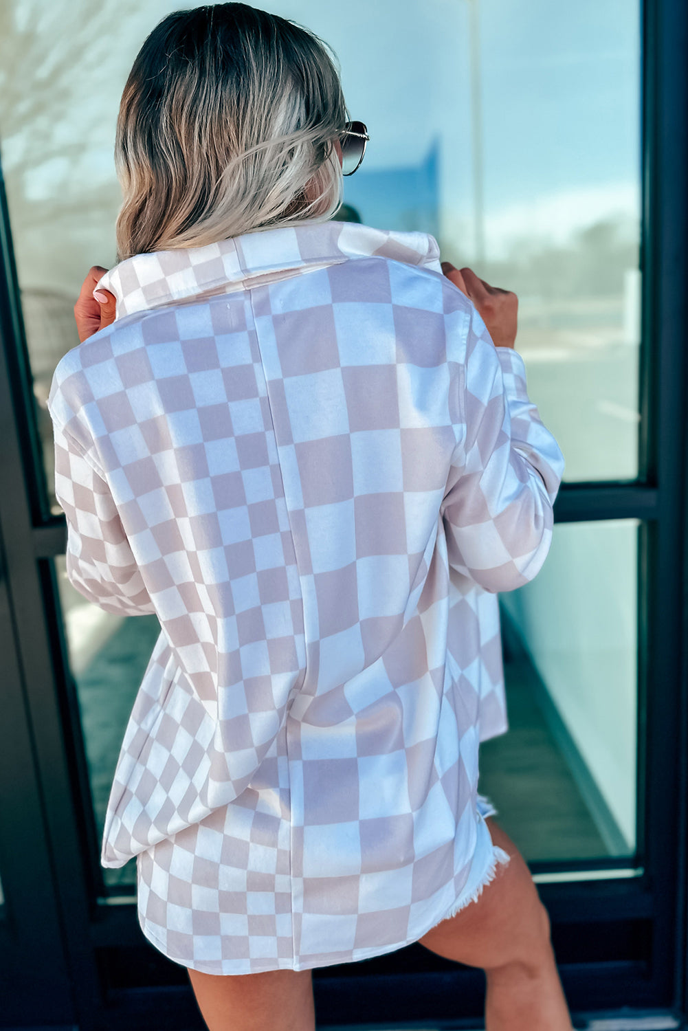 Checkerboard Flap Pocket Button Front Shacket