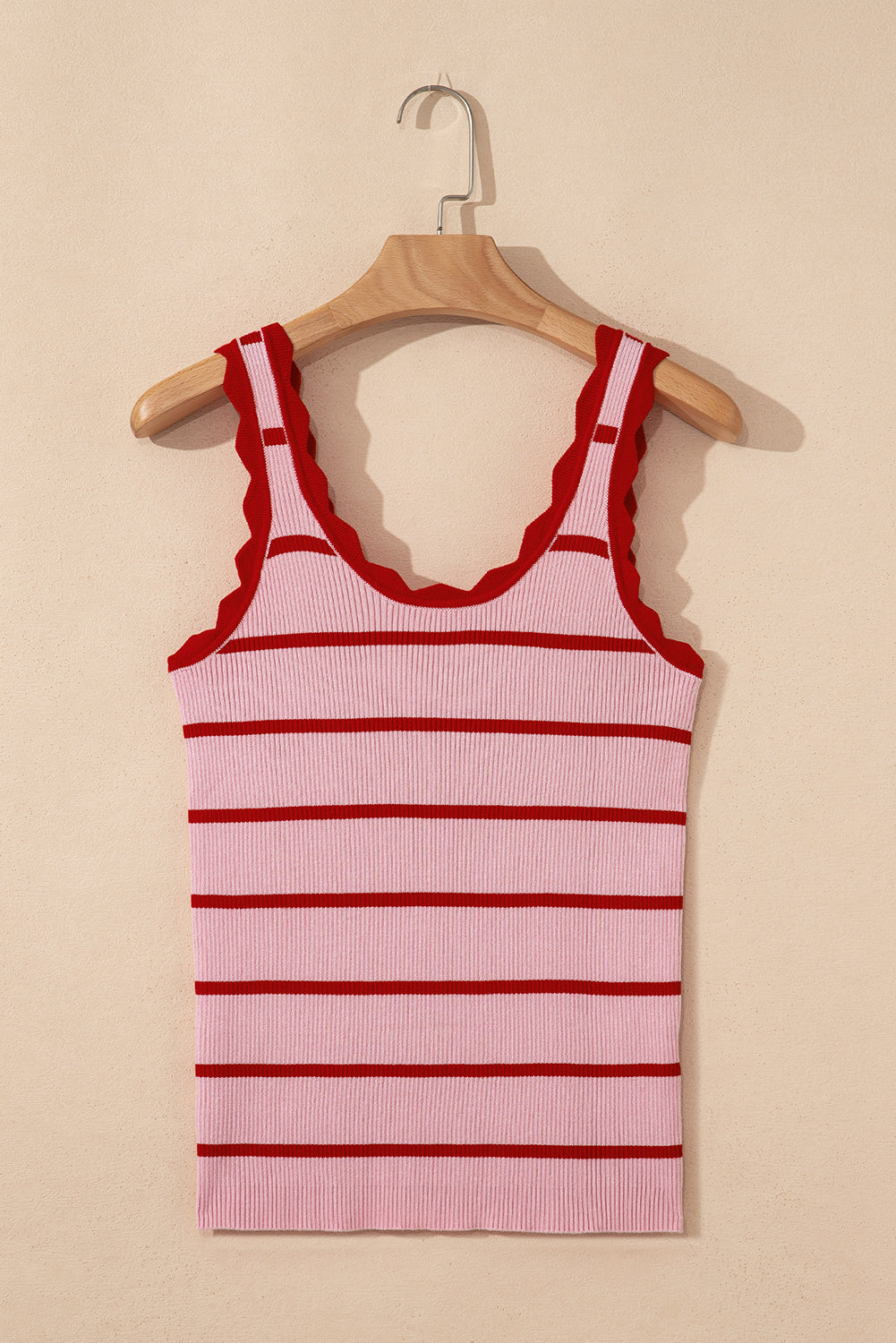 Striped Scalloped Edge U Neck Sleeveless Sweater Vest