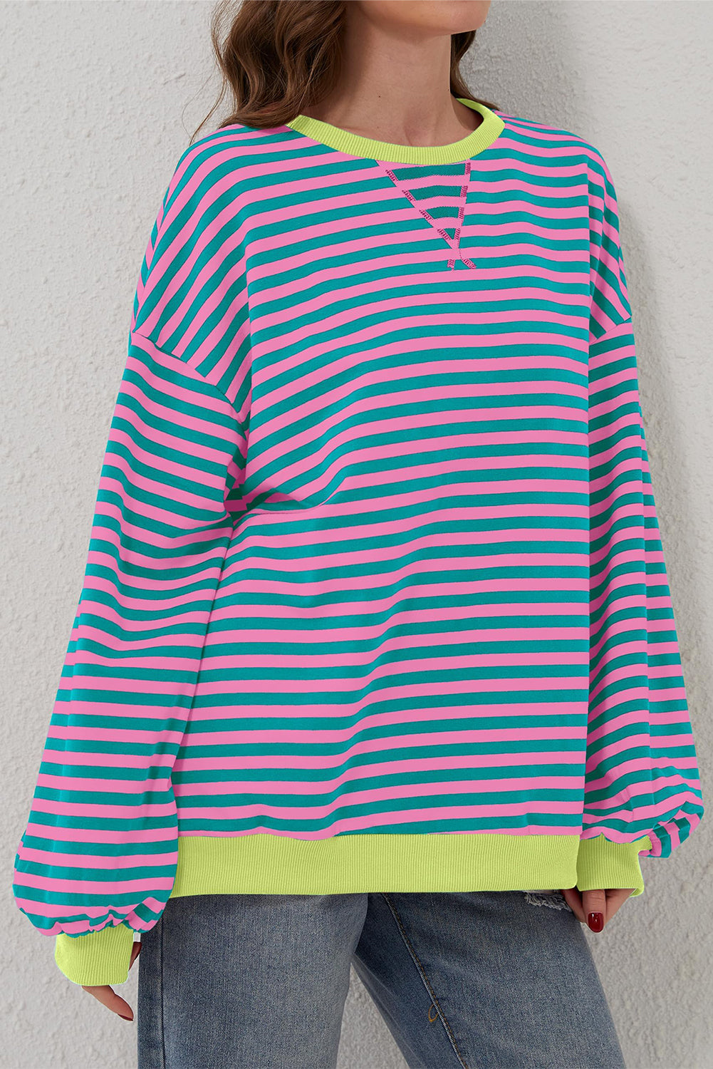 Oversized Contrast Trim Pullover Sweatshirt
