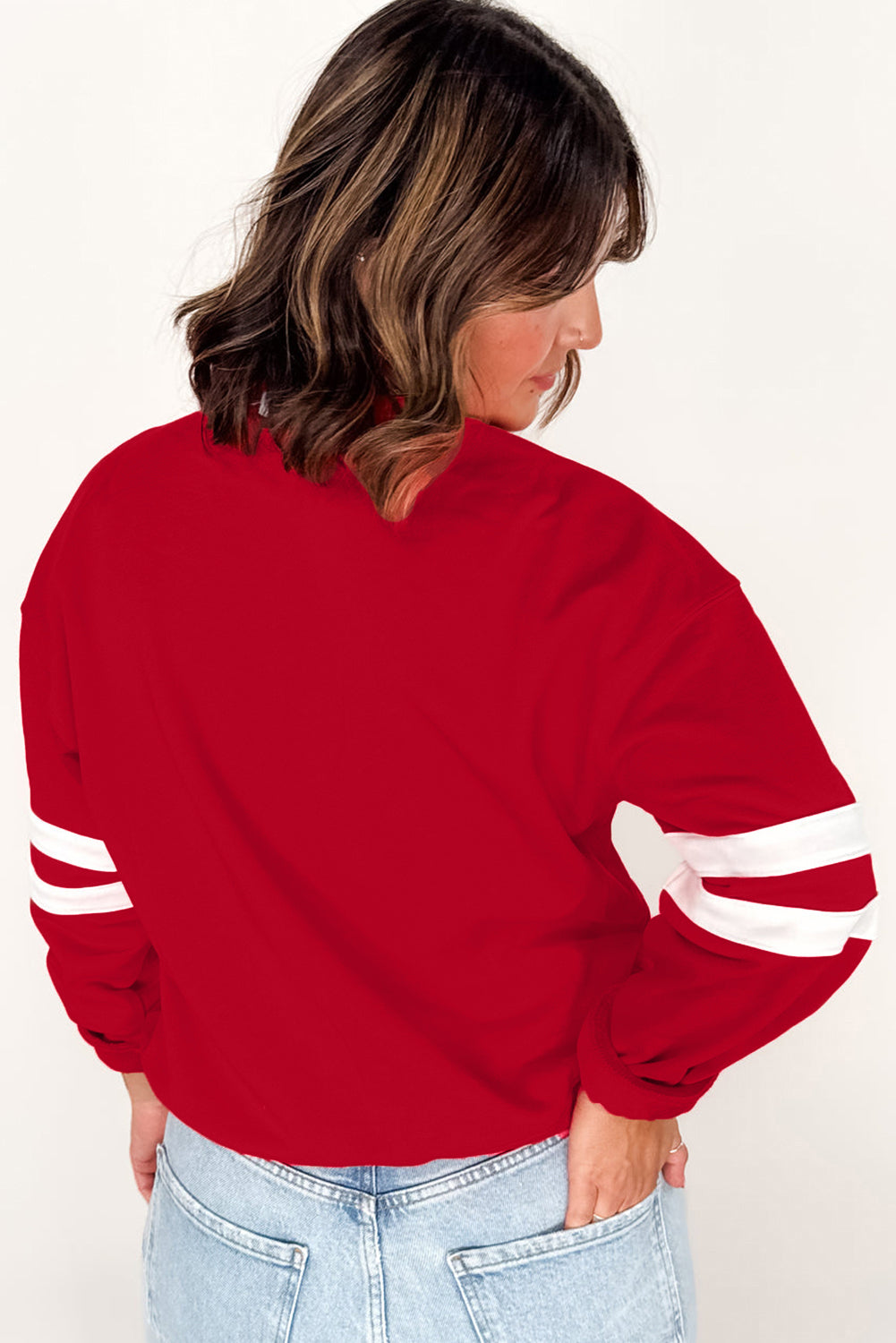 Varsity Striped Detail Crew Neck Plus Sweatshirt