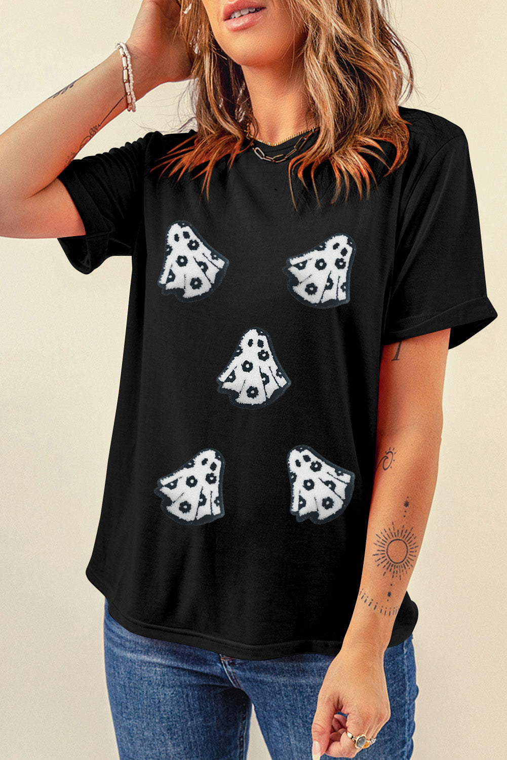 Playful Ghost Patched Cotton Blend T Shirt