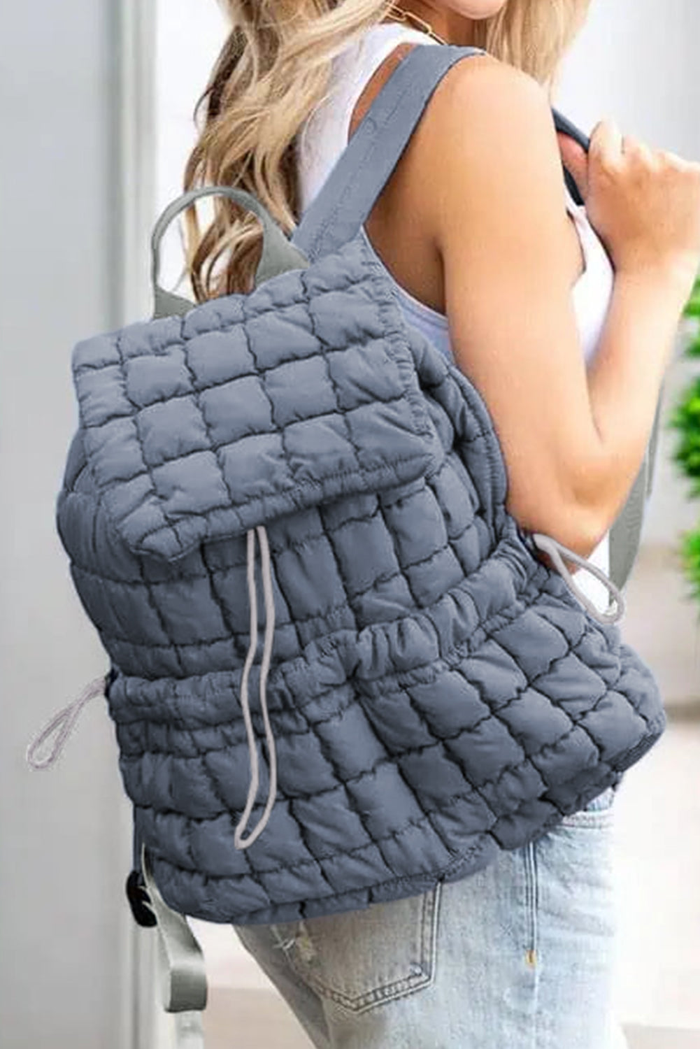 Solid Flapped Quilted Puffer Backpack