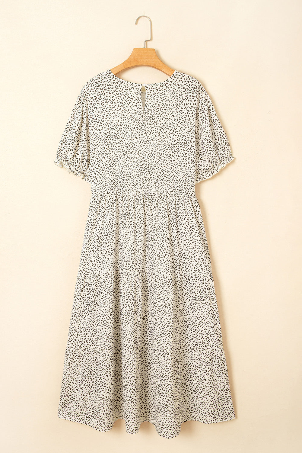 Plus Size Leopard Print Frill Trim Short Sleeve Flared Dress