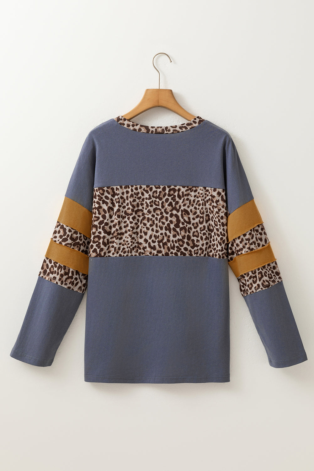 Leopard Colorblock Patchwork Long Sleeve Drop Shoulder Top