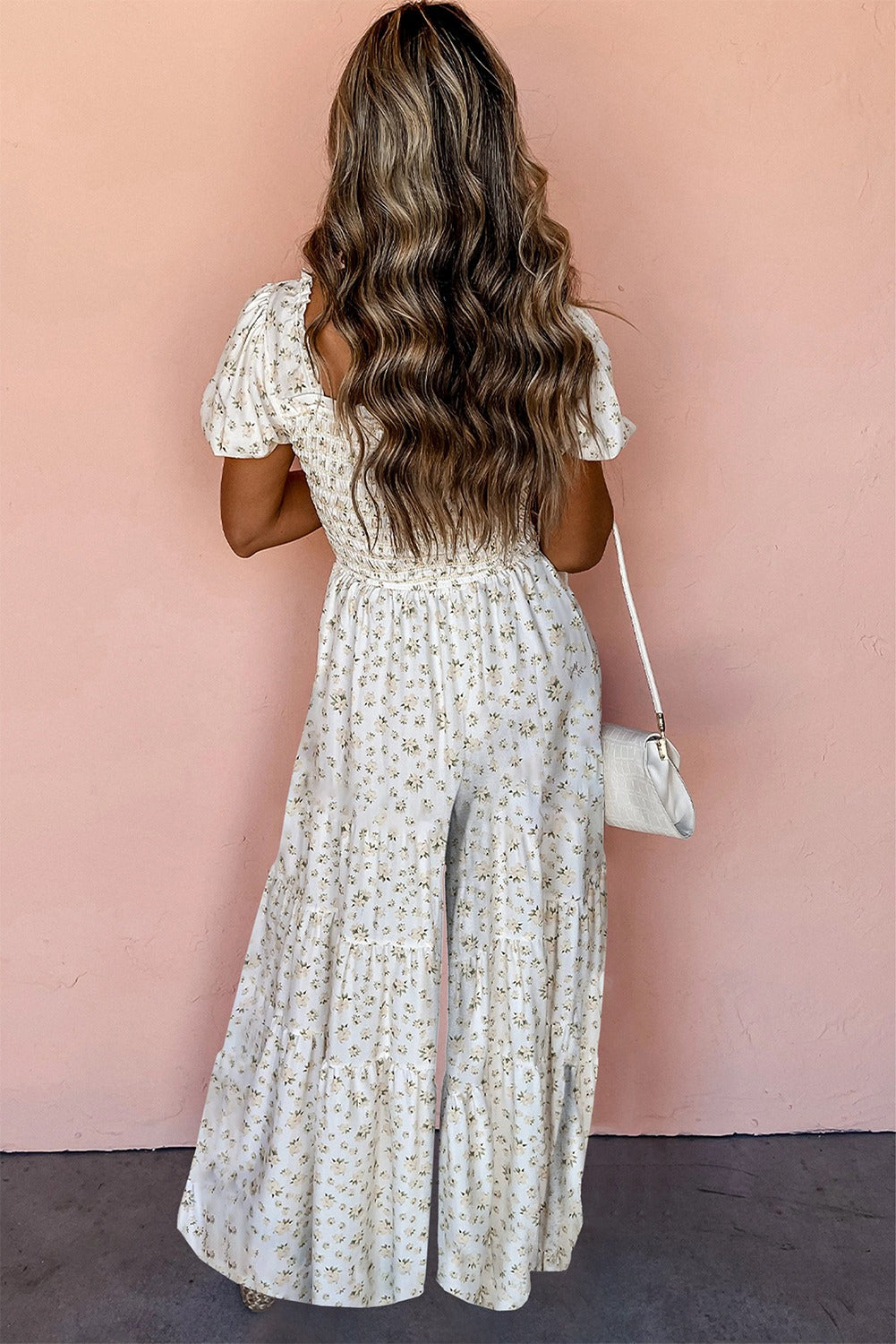 Boho Floral Smocked Wide Leg Jumpsuit