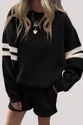 Varsity Striped Sleeve Drop Shoulder Sweatshirt and Short Set