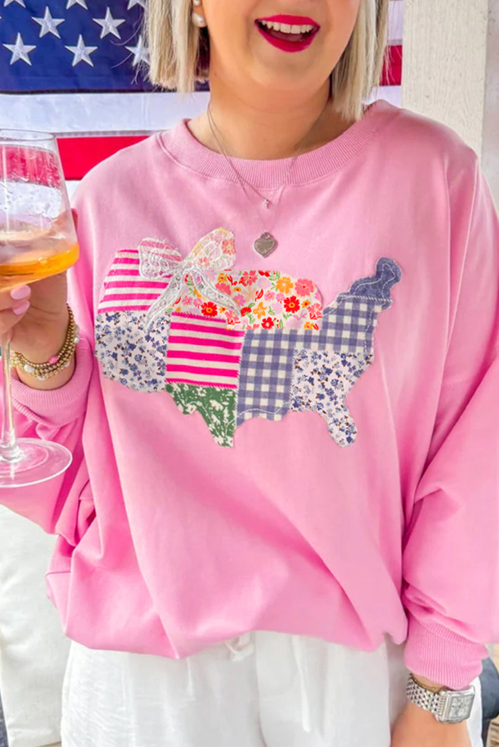 USA Map Patched Graphic Patriotic Sweatshirt