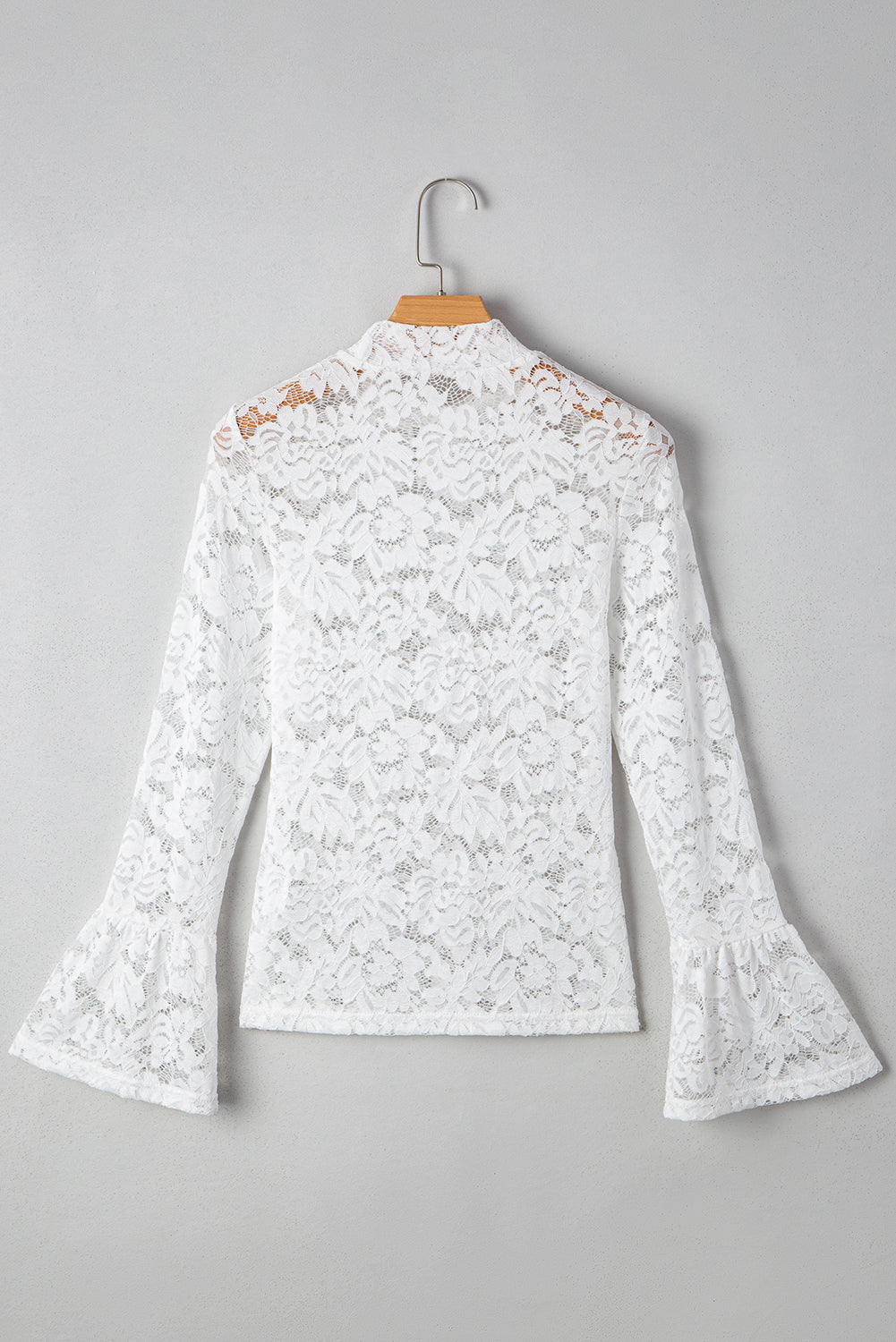 Lace Crochet Bell Sleeve Mock Neck Blouse
