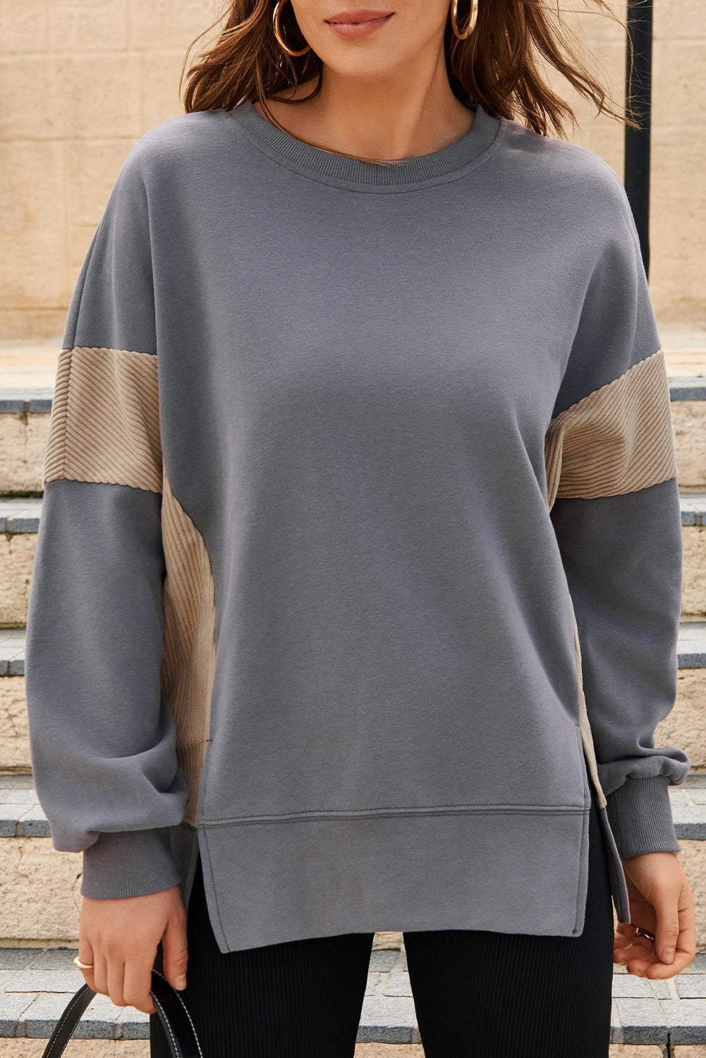 Patched Side Slit Sweatshirt