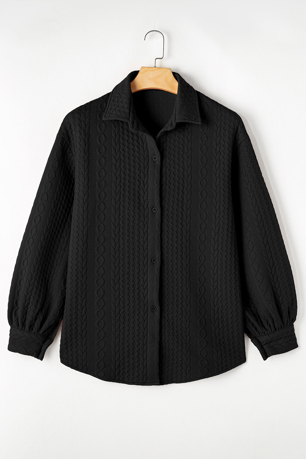 Cable Texture Puff Sleeve Loose Shacket