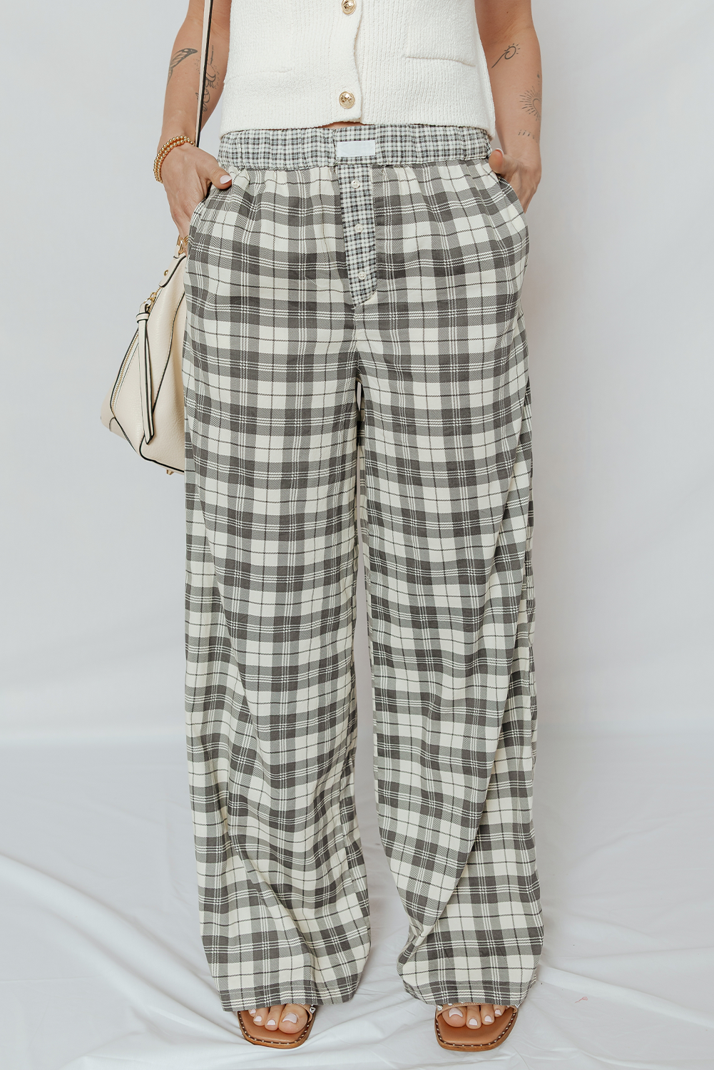 Plaid Wide Leg Casual Pants