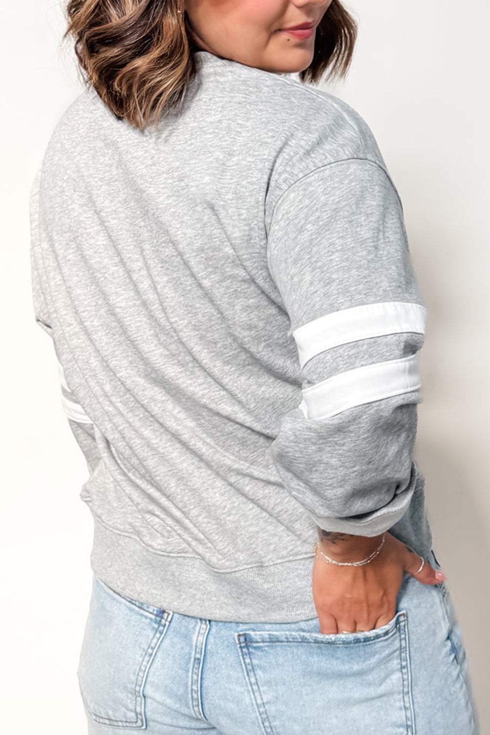 Varsity Striped Detail Crew Neck Plus Sweatshirt