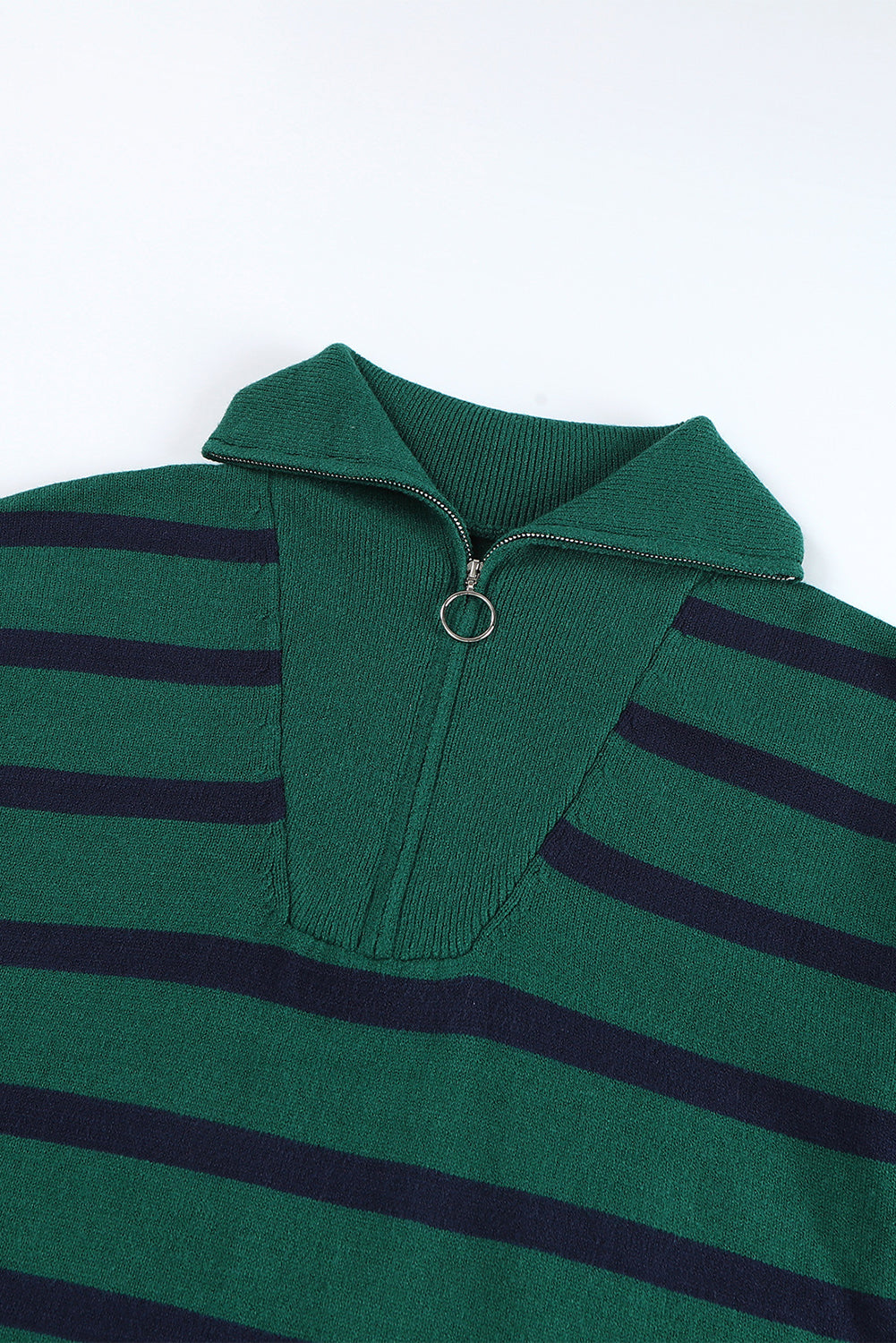 Striped O-ring Zip Collared Loose Sweater Mini Dress