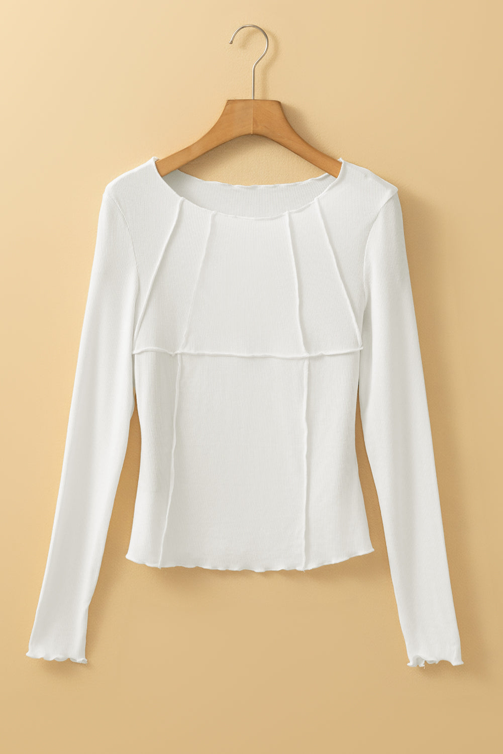 Exposed Seam Ribbed Knit Slim Fit Long Sleeve Top
