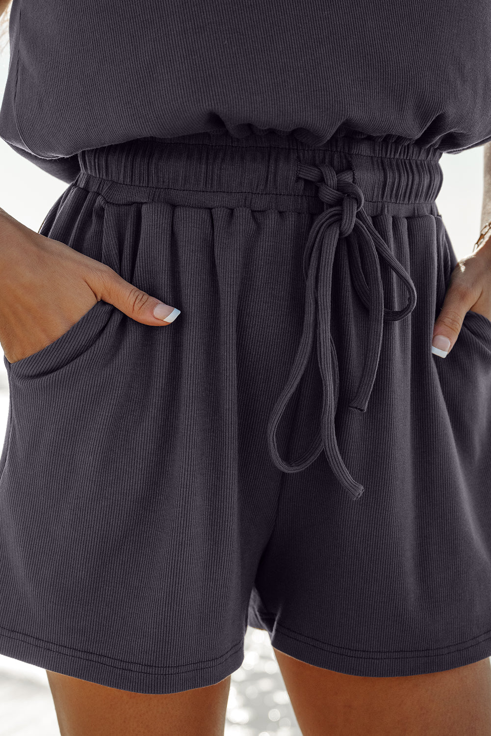 Open Back Cap Sleeve Drawstring Romper