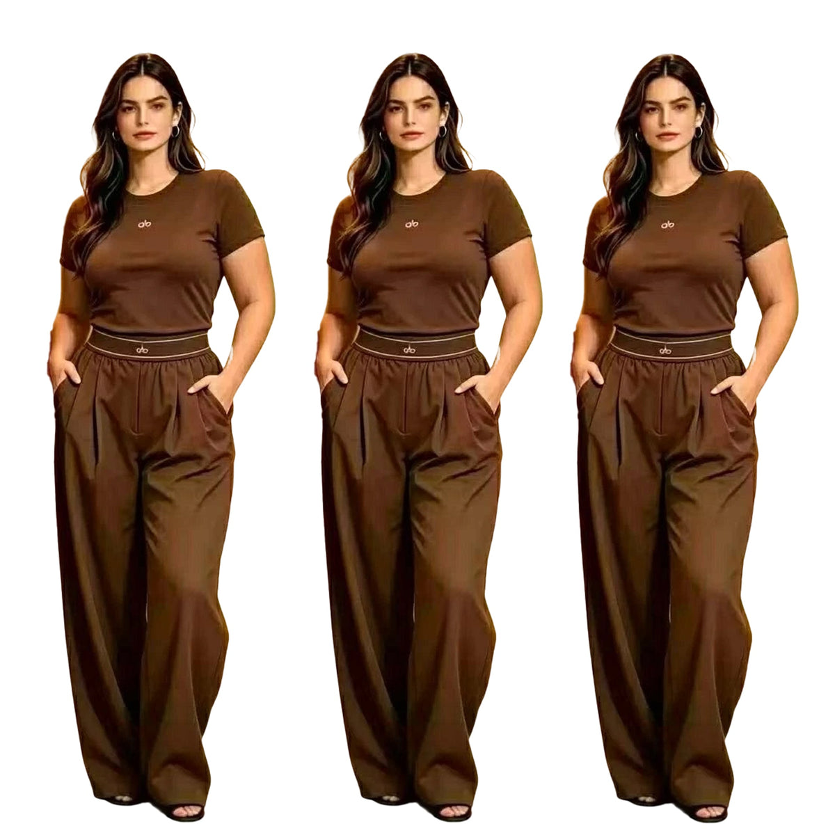 A-Short-sleeve wide-leg trouser set(Q6343)