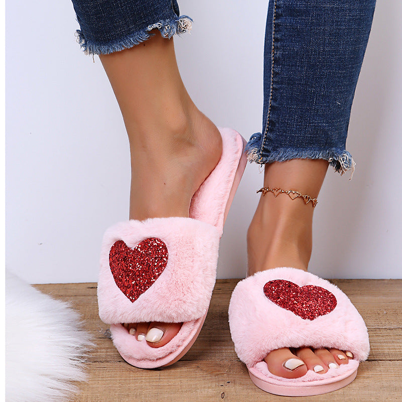 Heart Fluffy Slippers