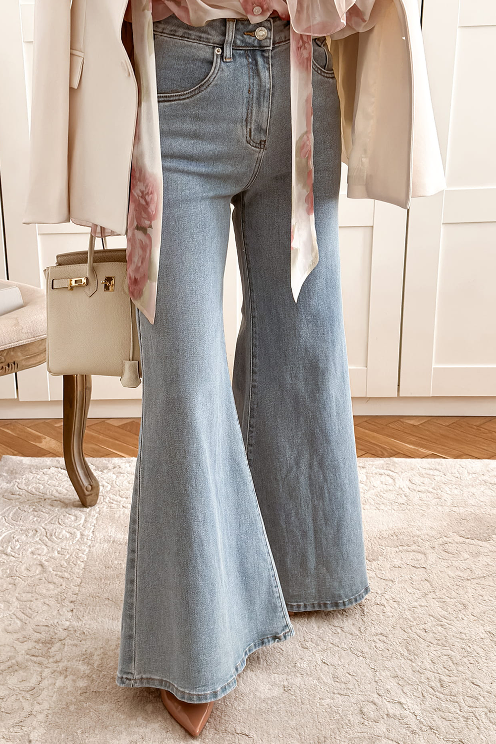 High Waist Button Zip Fly Bell Bottom Jeans