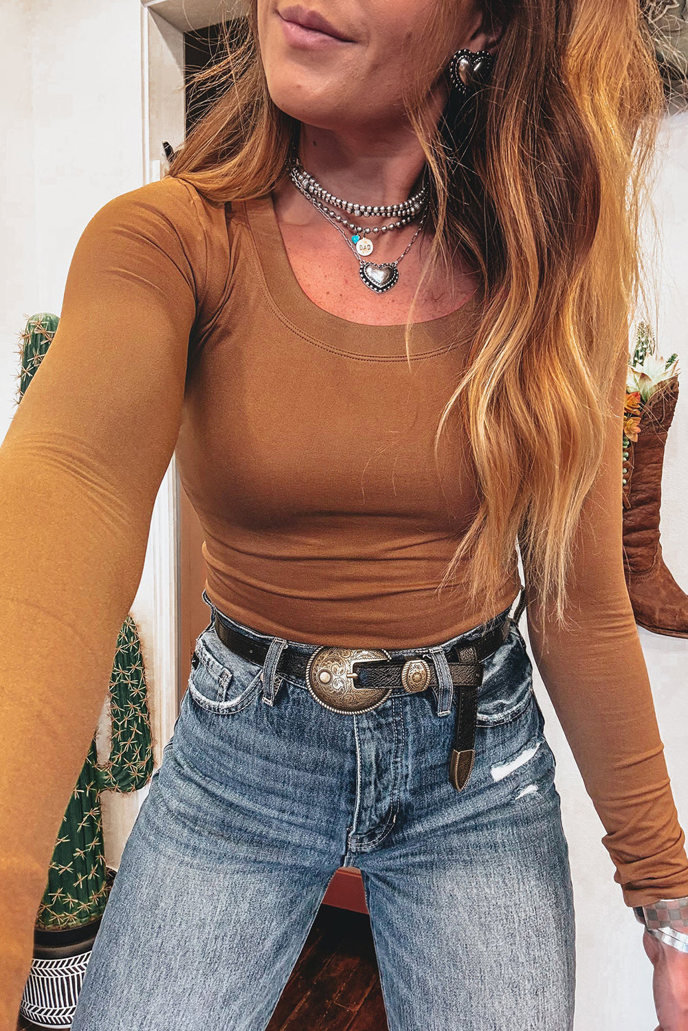 Solid Color Long Sleeve Fitted Top