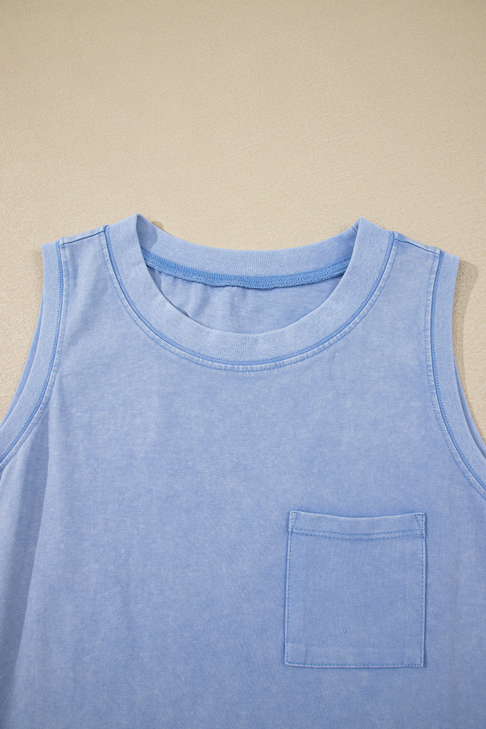 Mineral Wash Patched Chest Pocket Casual Tank Top
