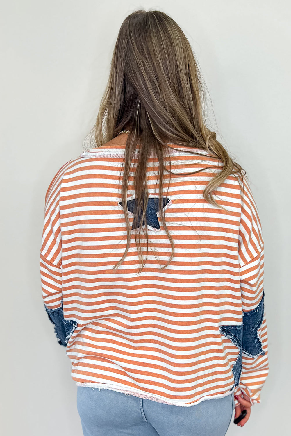 Starry Patch Drop Shoulder Raw Edge Casual Knit Top