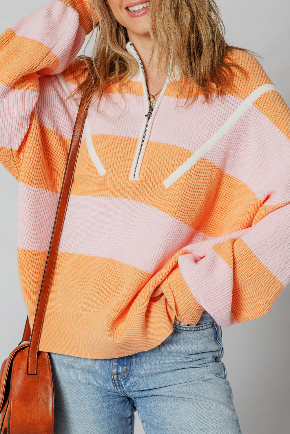 Colorblock Half Zip Oversize Sweater