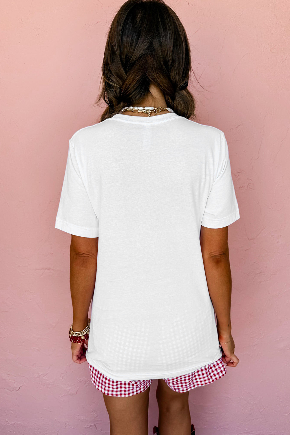 USA Starry Letter Graphic Cotton Blend T Shirt