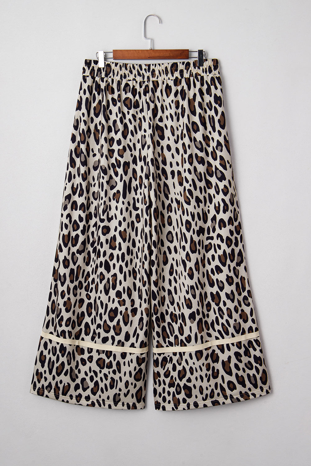 Patched Pocket Plus Size Drawstring Leopard Wide Leg Pants