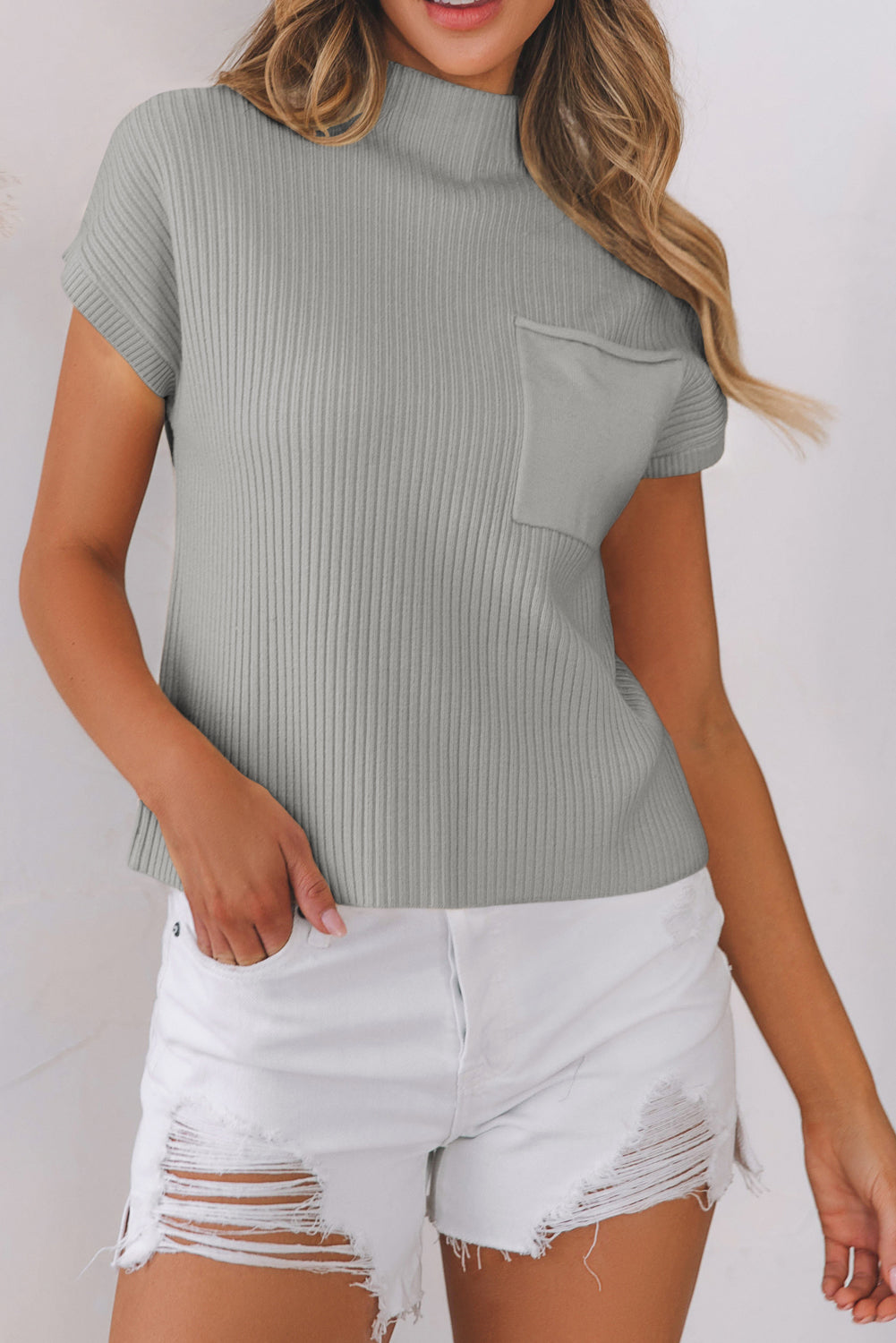Pocket Ribbed Knit Sweater