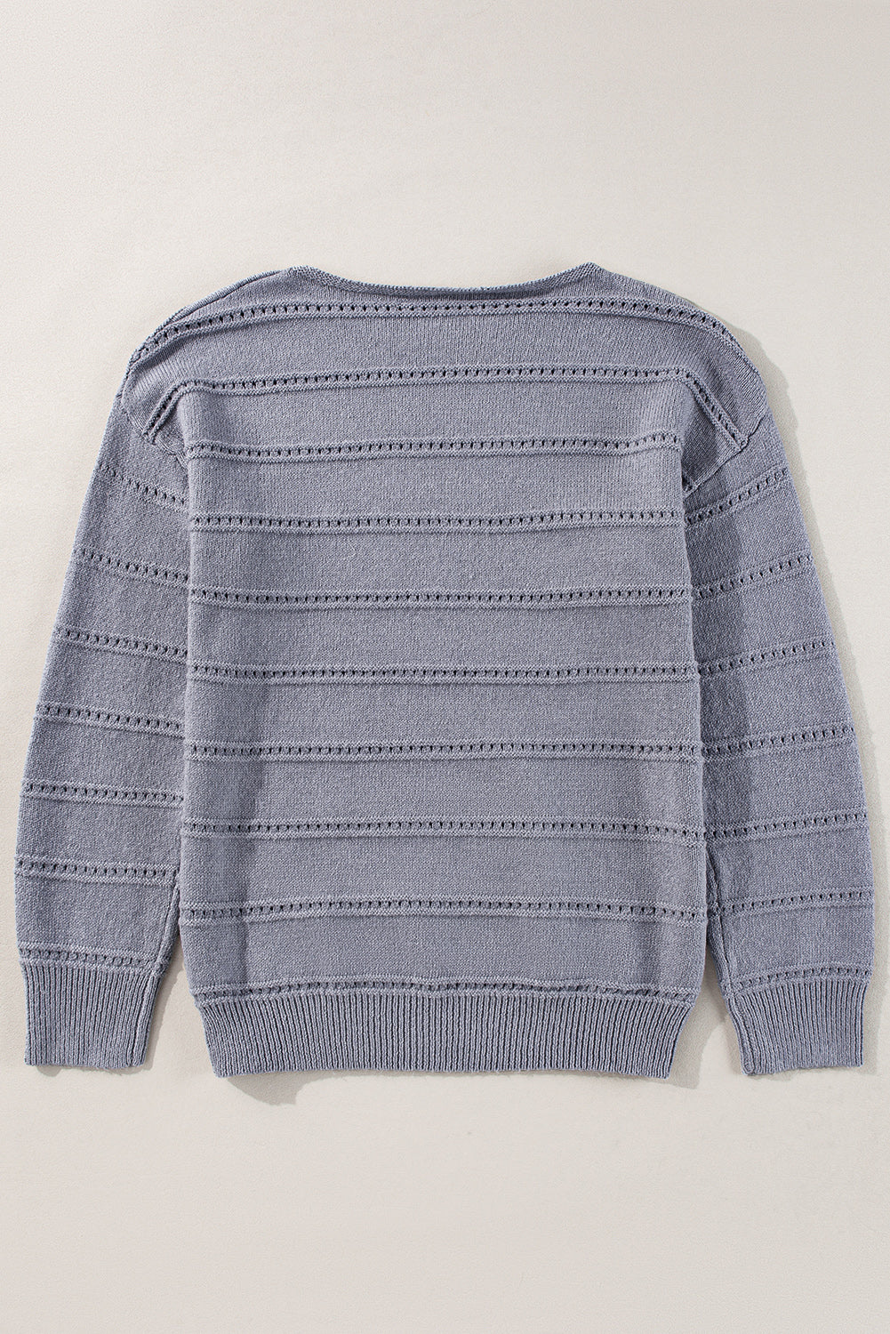 Boat Neck Drop Shoulder Pointelle Knit Sweater
