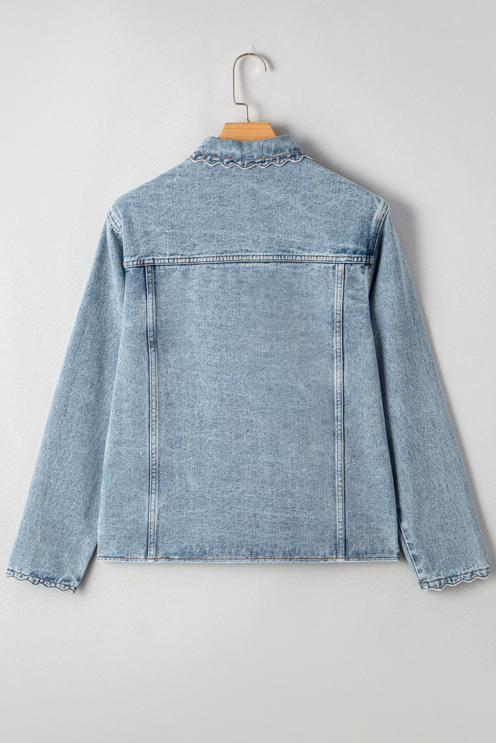 Scallop Trim Collar Patched Pocket Button Up Denim Jacket