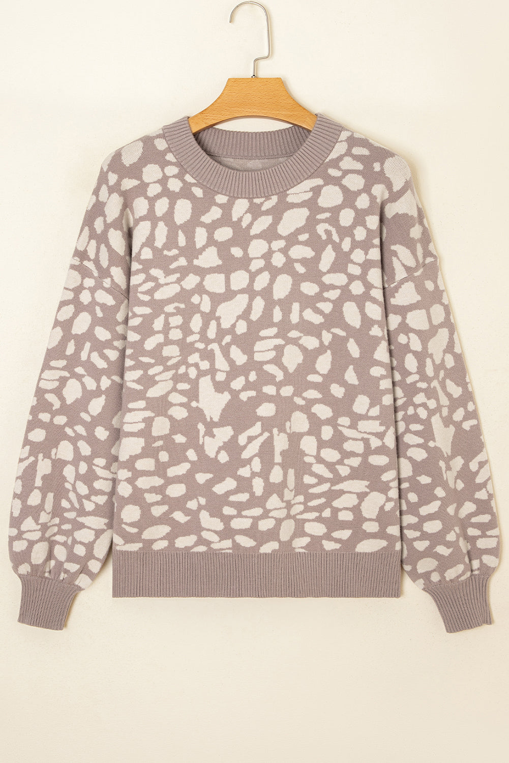 Leopard Spots Pattern Ribbed Trim Drop Shoulder Sweater