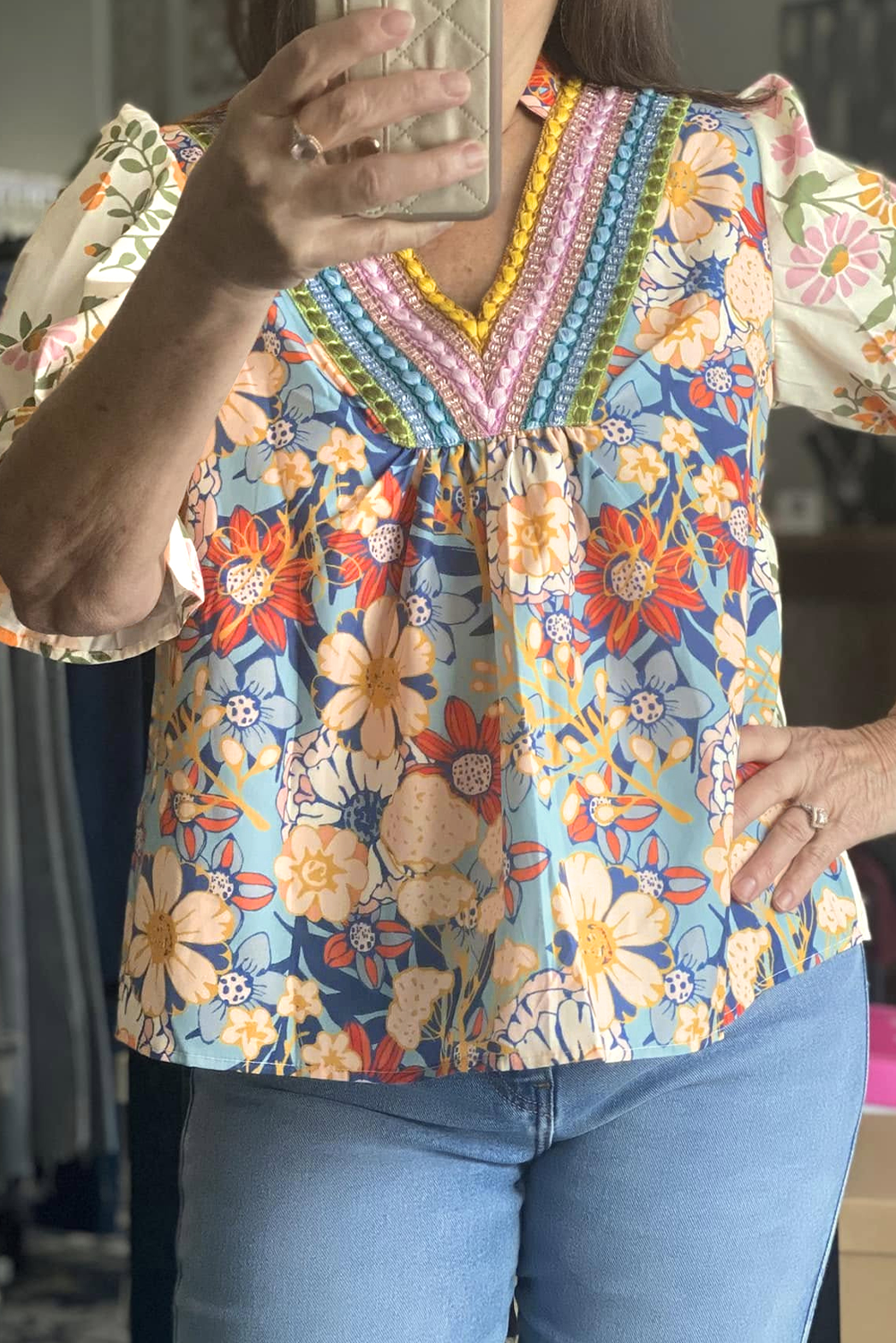 Woven V Neck Half Sleeve Blouse