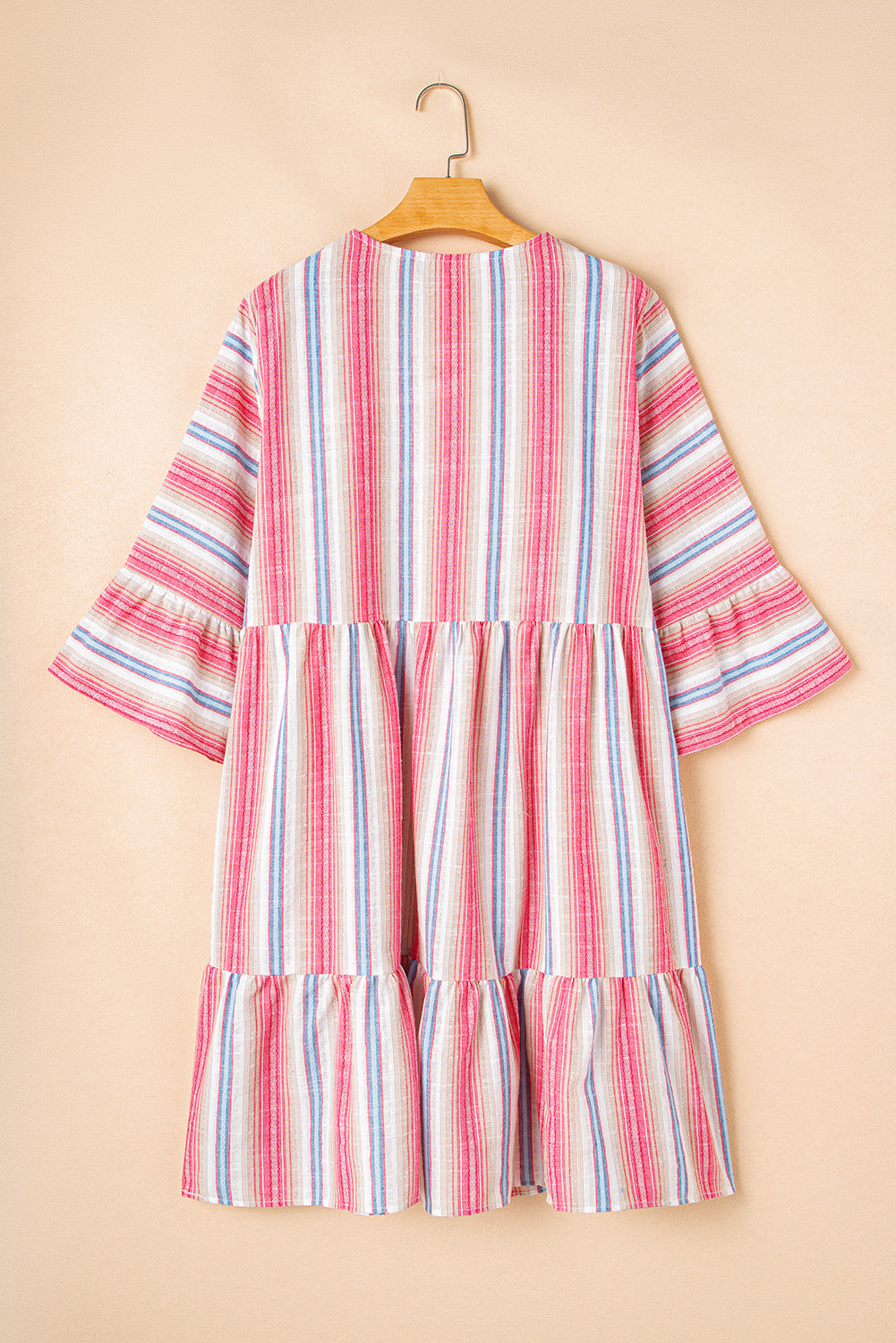 Plus Size Embroidered Detail Flared 3/4 Sleeve V Neck Dress