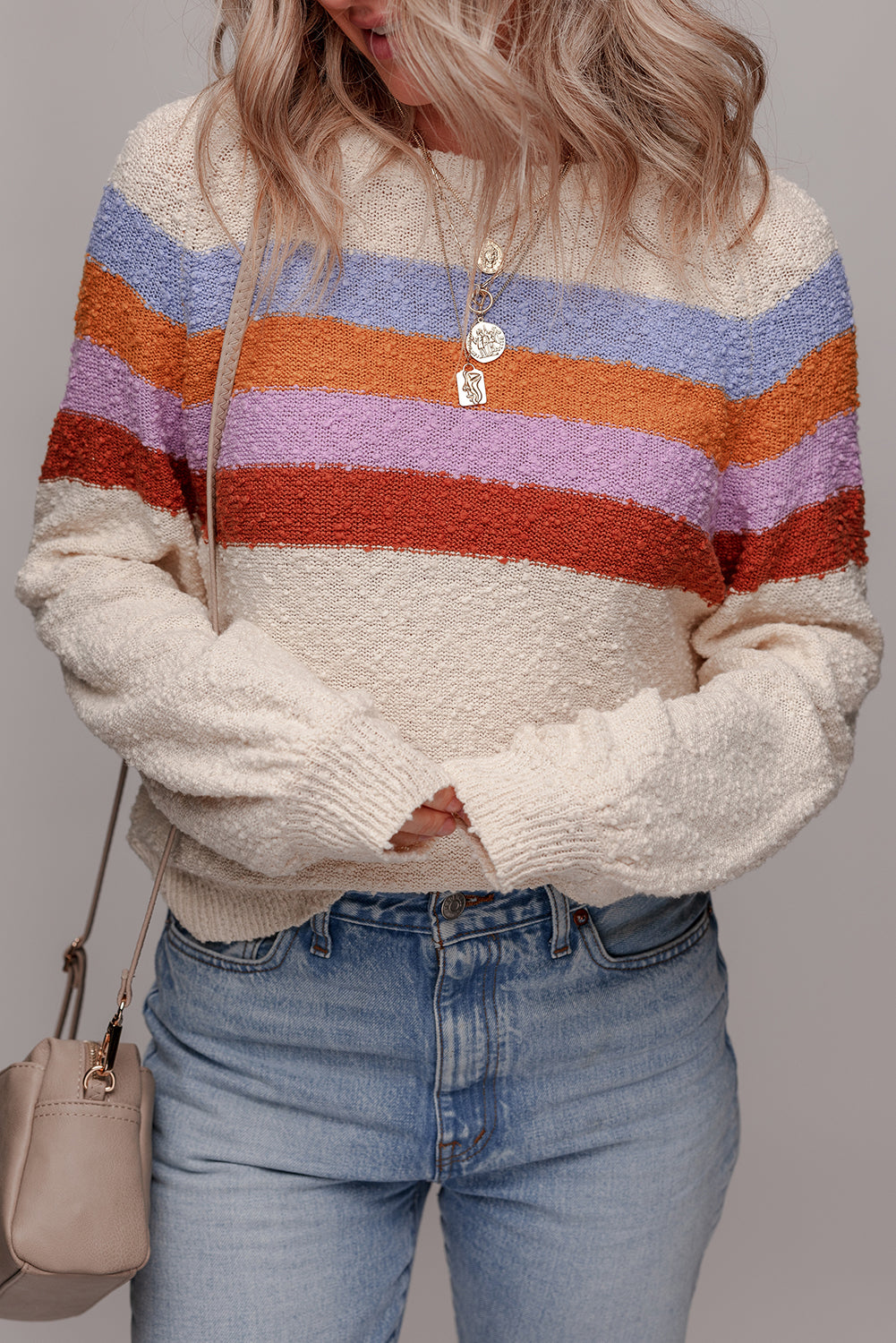 Striped Color Block Loose Sleeve Chic Sweater
