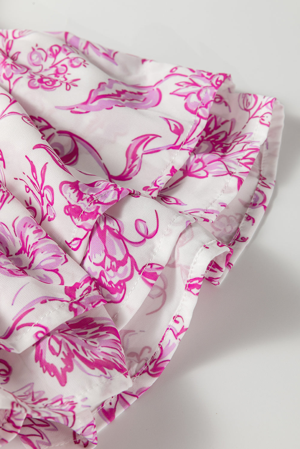 Baroque Floral Ruffle Sleeve V Neck Blouse Top