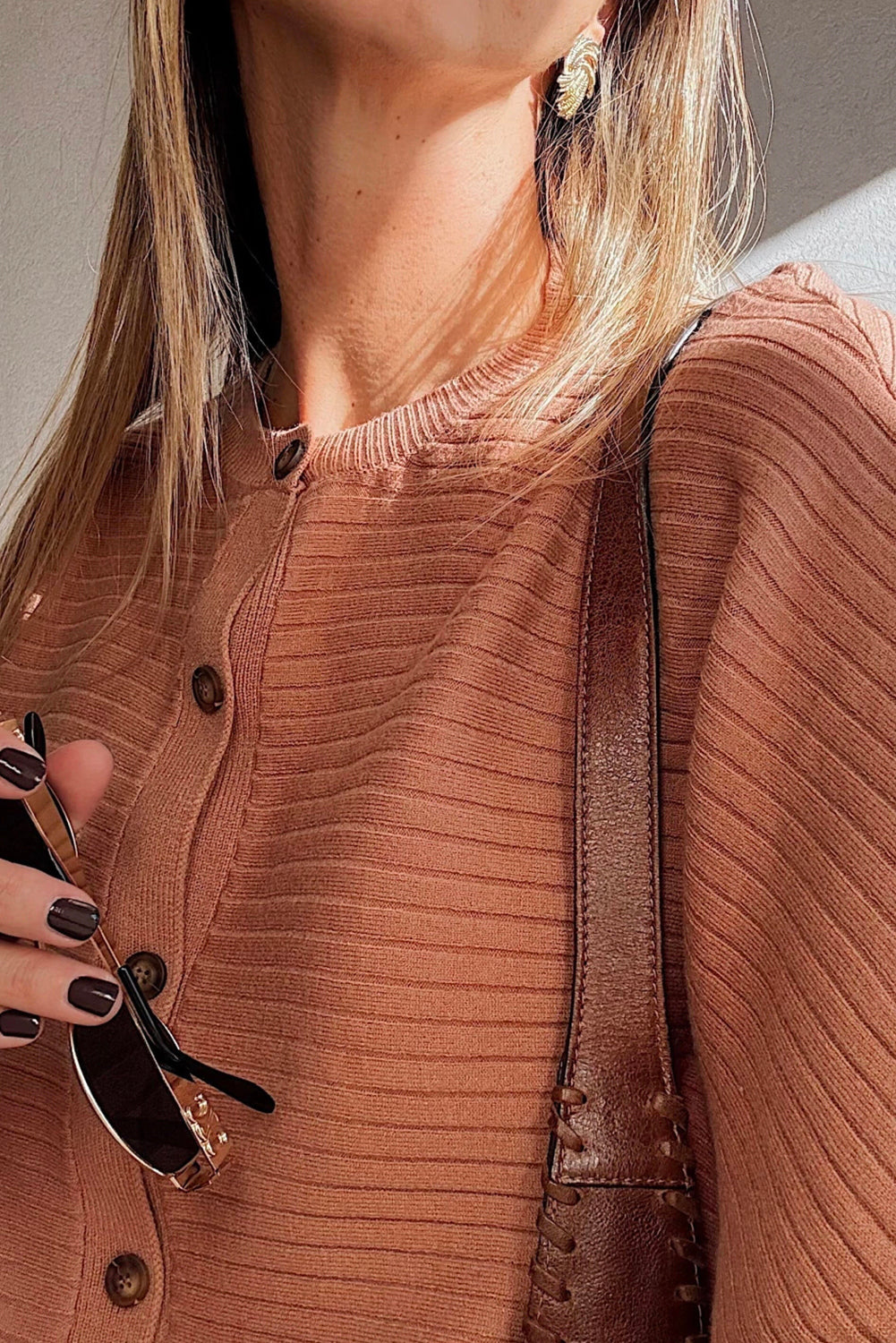 Wide Rib Knit Button Front Dolman Sleeve Sweater Cardigan