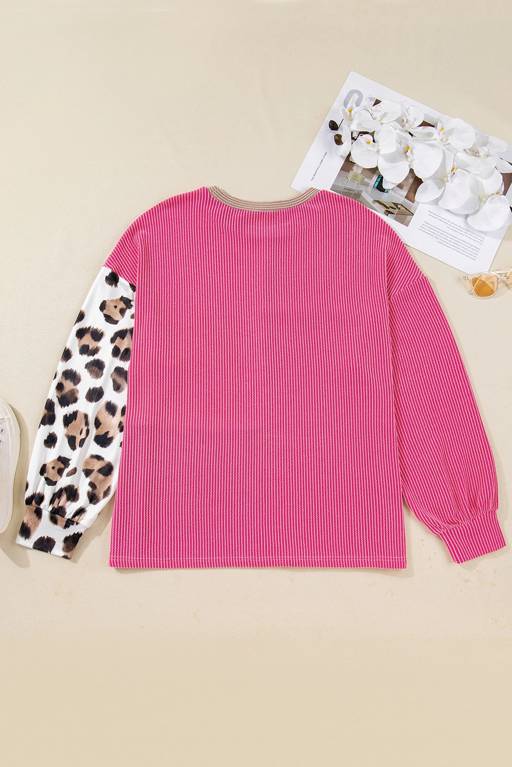 Block Leopard Patchwork Long Sleeve Top