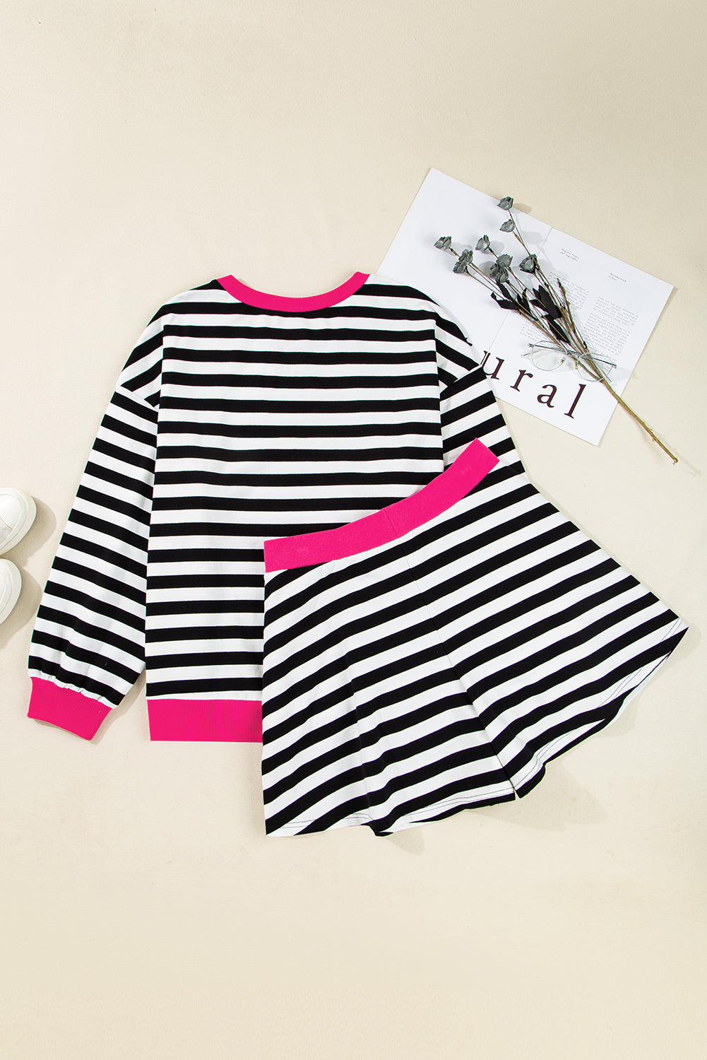 Color Block Edge Pullover and Shorts PLus Size Set