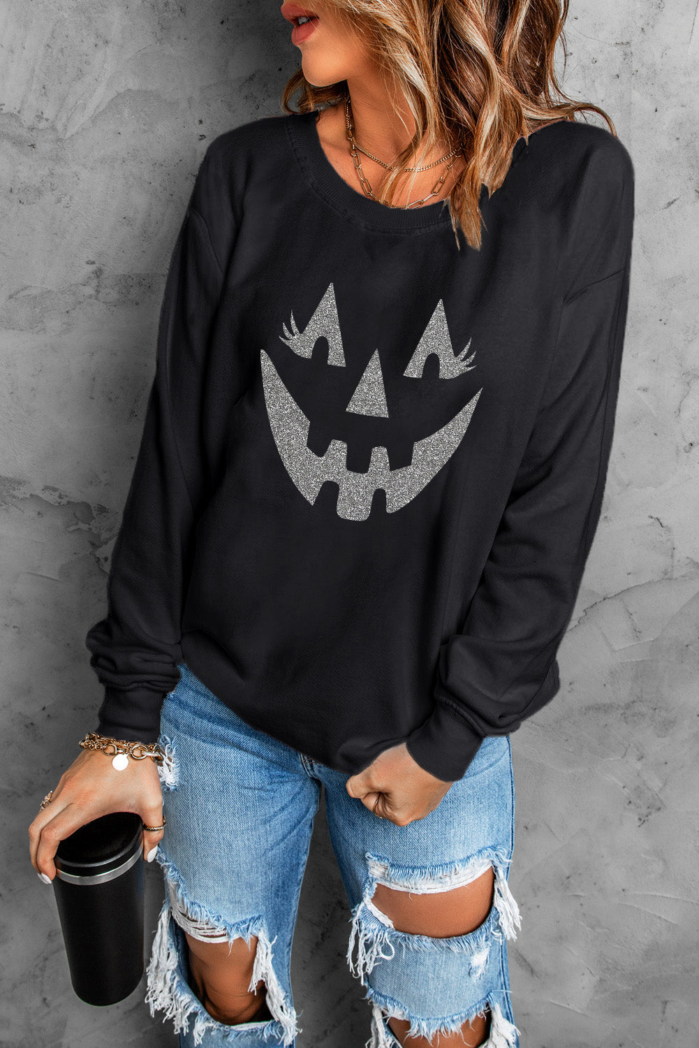 Spooky Face Printed Halloween Fashion Baggy Sweatshirt