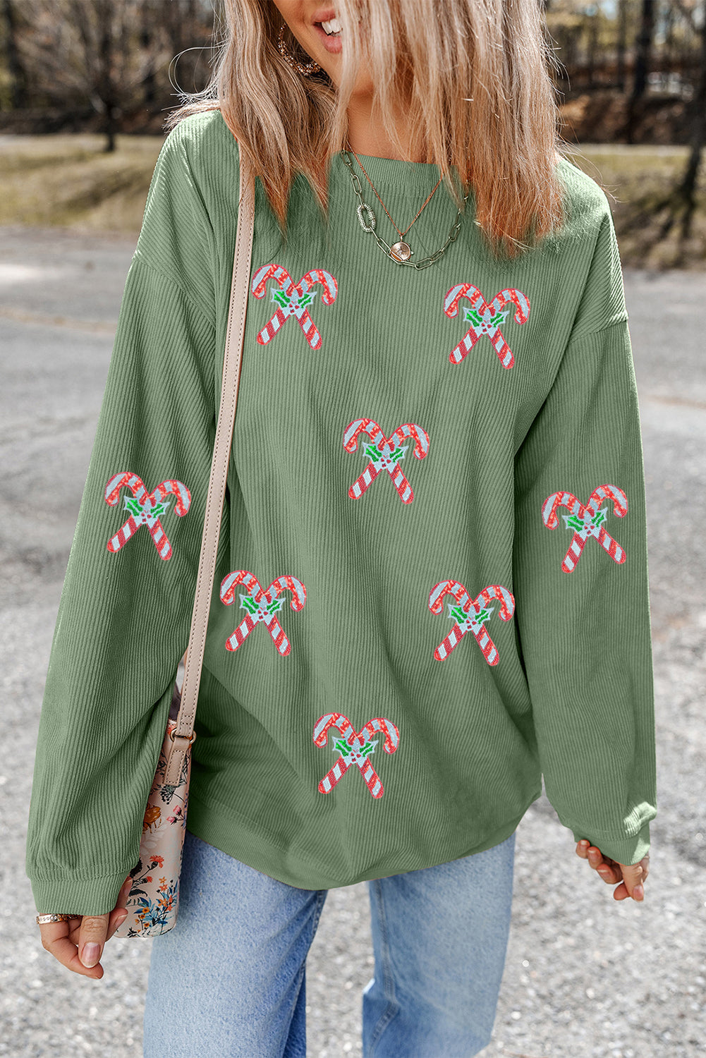 Andy Cane Shimmer Patched Corded Baggy Sweatshirt