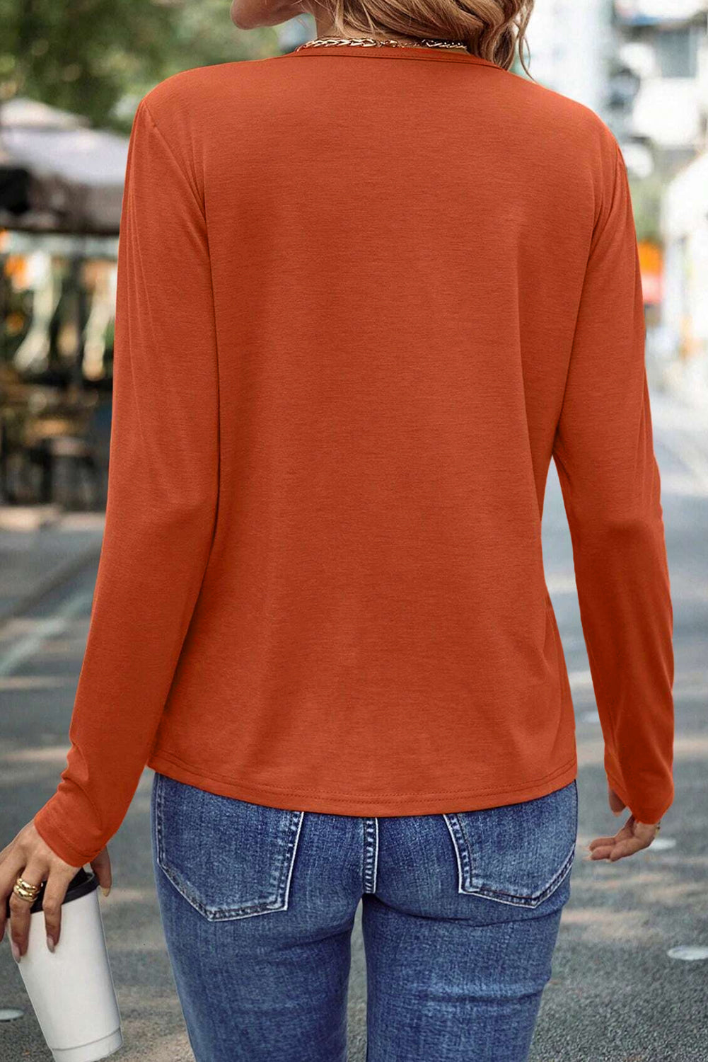 Asymmetric Seam Detail Solid Color Long Sleeve Top
