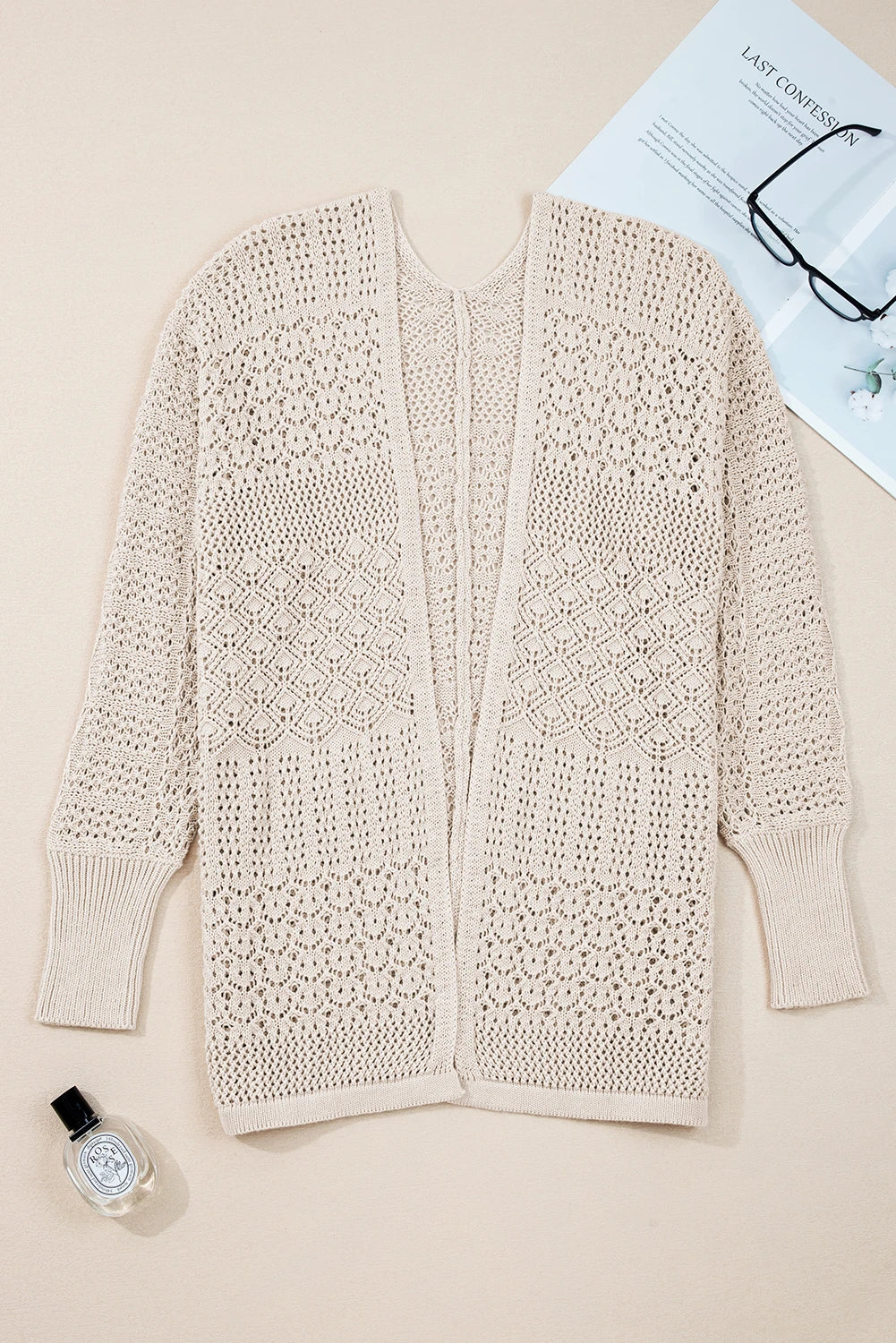 Hollowed Knit Open Front Cardigan