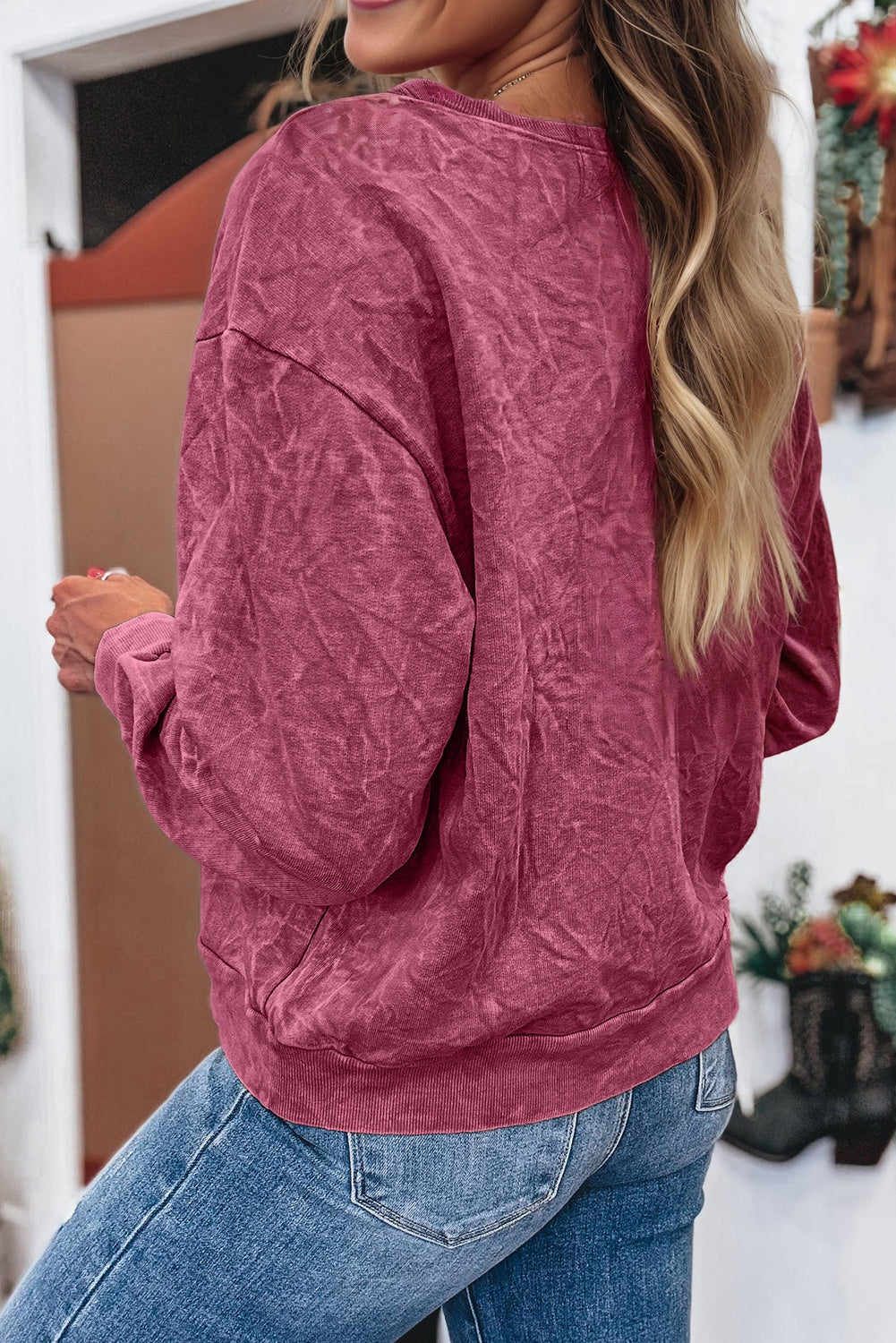 Letter Embroidery Mineral Wash Loose Sweatshirt