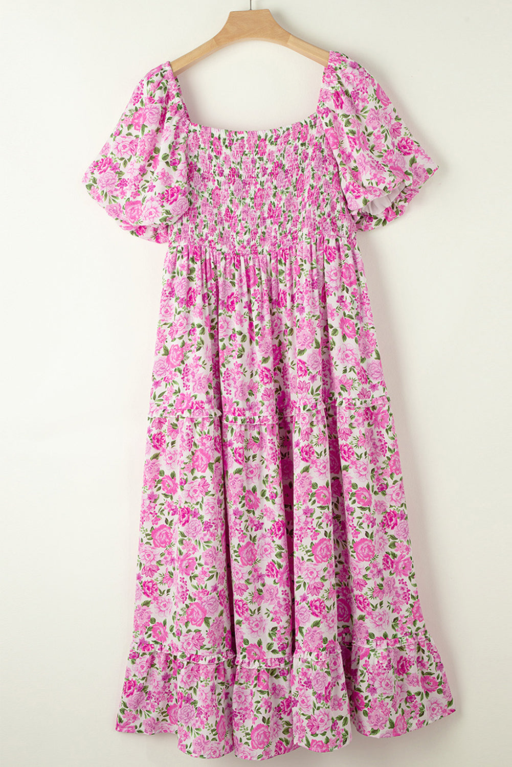 Dainty Floral Smocked Puff Sleeve Flowy Long Dress