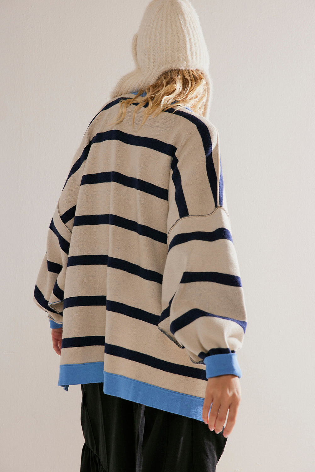 Colorblock Drop Shoulder Buttoned Loose Cardigan