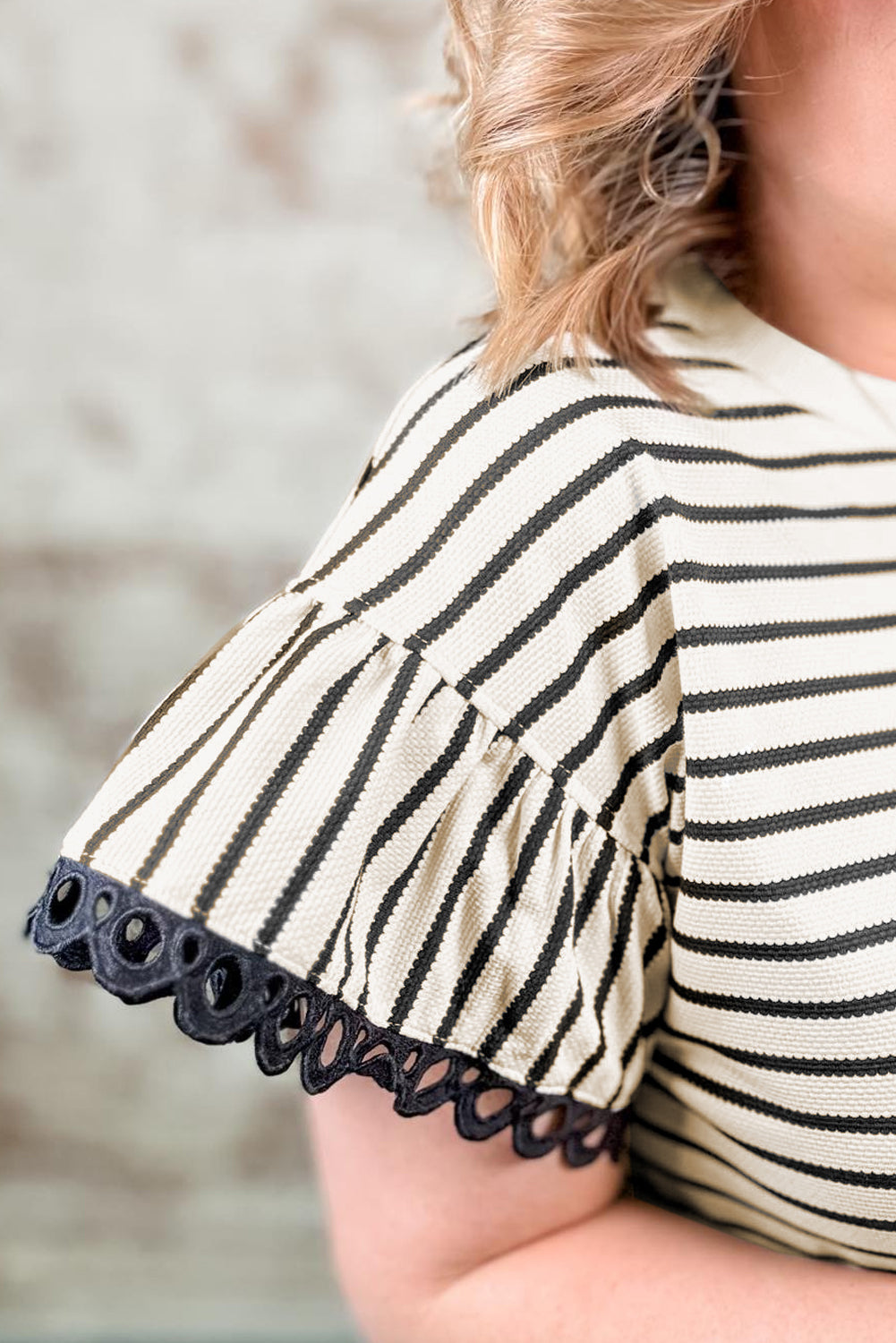 Eyelet Trimmed Ruffled Short Sleeve Plus Size Top