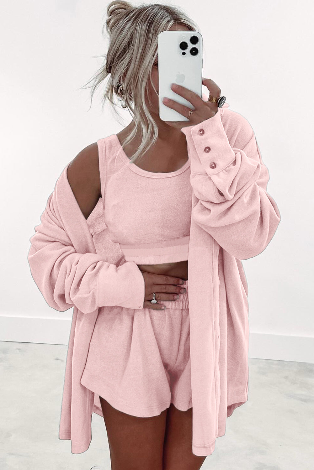 3 Pcs Crop Tank Top Shorts with Cardigan Lounge Set