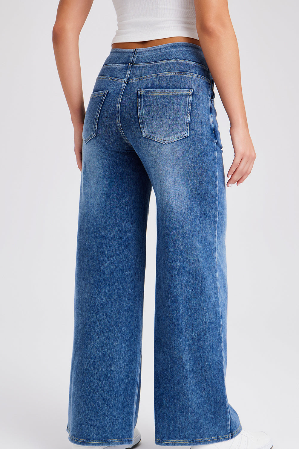 Elastic Waistband Pull On Wide Leg Jeans